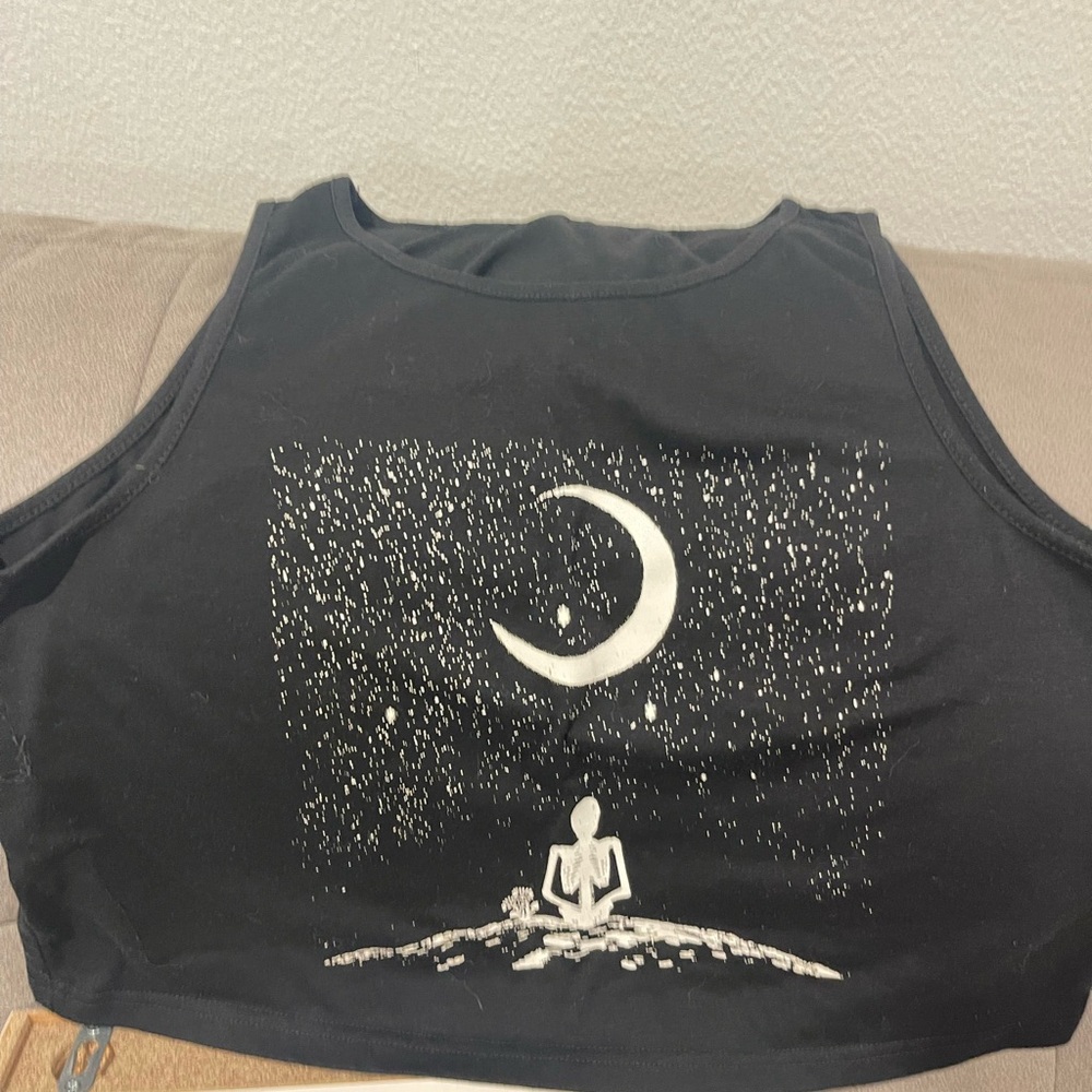 Black Crop Top with Moon and Stars Design